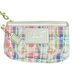 Coach Poppy Tartan Plaid Multi-color Zip Wristlet
